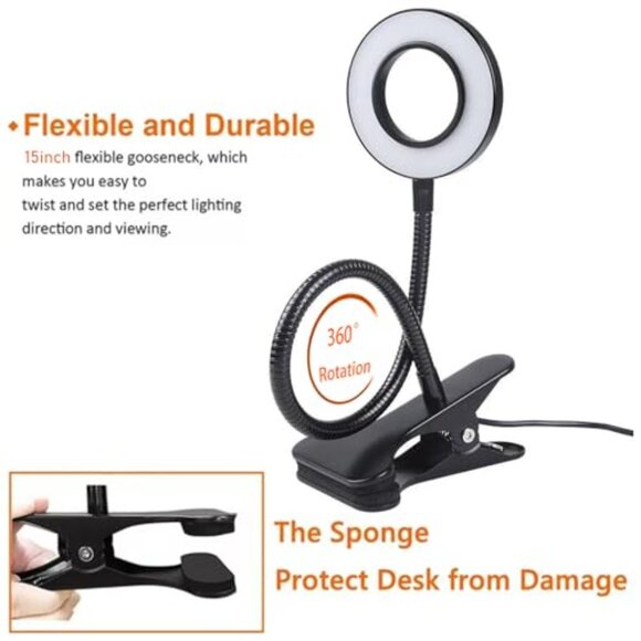 LED Clip Desk Lamp 3 Color Modes 10 Brightness Eye Protection Flexible Gooseneck - Picture 5 of 7